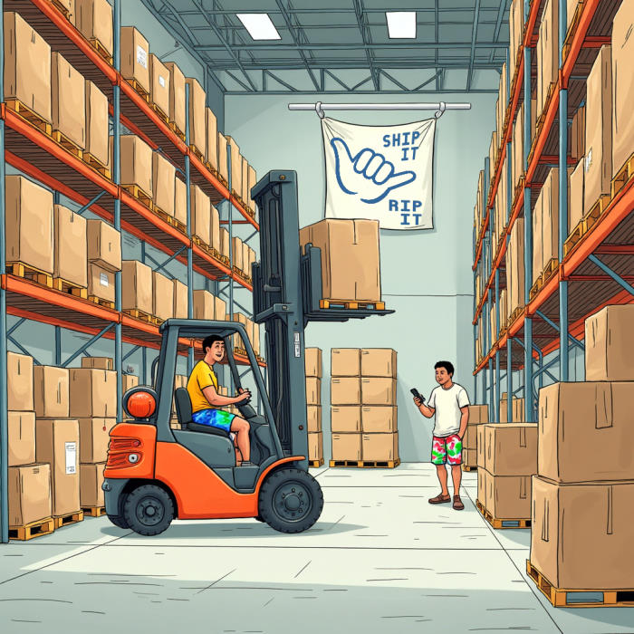 The guys hard at work in the warehouse.